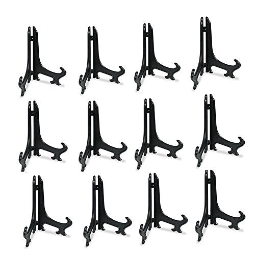 Artliving 6 Inch Black 12pcs/Set Plastic Easels Plate Display Stands Picture Frame Stand Holder - color: Black, size: 6 inch (12 pack)