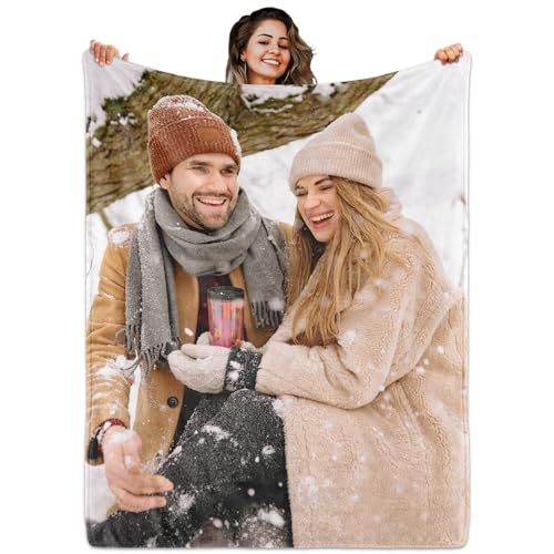Custom Blanket with Picture Text, Personalized 1 Photo Blanket, HD Printing Customized Flannel Throw Blanket Gifts for Mom Dad Couple Girlfriend Boyfriend Wife Husband - color: 1-photo