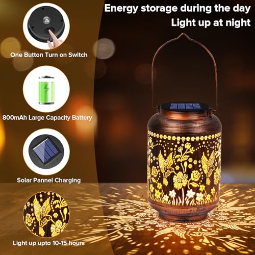 Solar Lanterns Outdoor Waterproof - Hummingbird Solar Lights for Garden, Hanging Metal Lantern Decor for Patio, Yard - Christmas Mothers Day Gifts for Women, Mom, Grandma (Hummingbird, 1) - style: Hummingbird