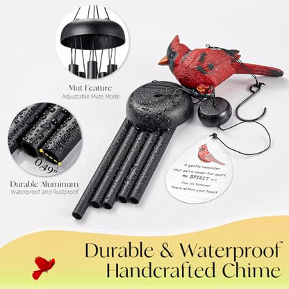 Cardinal Memorial Wind Chimes for Outside, Sympathy Gifts for Loss of Loved One, Ideal Funeral Bereavement Gifts for Loss of Mom and Dad