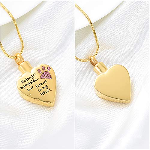 memorial jewelry No Longer by My Side,But Forever in My Heart Carved Locket Cremation Urn Necklace for Pet Dog Cats - color: Gold-Pink