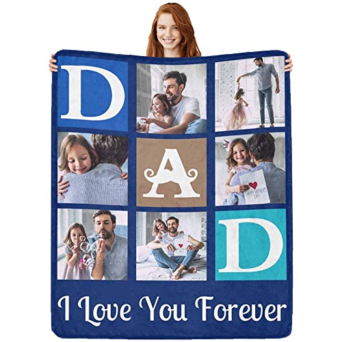 Artsadd Custom Best Dad Blanket with Photo, Fathers Day Personalized Gift for Dad from Daughter Son, Customized Picture Blanket for Daddy Papa 30"x40" - color: 1-03