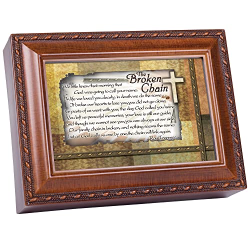 Cottage Garden The Broken Chain Inspirational Woodgrain Rope Trim Music Box Plays Amazing Grace