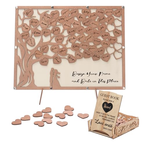 Wedding Guest Book Alternative, Guest Book Wedding Reception with Wooden Hearts Guest Book Signs for Wedding Anniversary Birthday Party Baby Shower - color: Wood