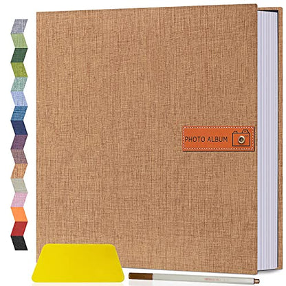 Popotop Large Photo Album Self Adhesive 4x6 5x7 8x10 Scrapbook Album DIY Picture Book,Gifts for Mom,Family Baby and Wedding,with Metal Pen and Plastic Board - color: Dark khaki, size: 11.5"x10.6"40pages