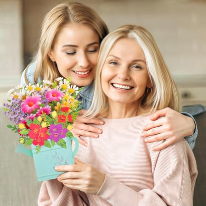 Pop Up Birthday Card for Mom, Sister, Daughter | Watering Can & Wildflower Bouquet 3D Greeting Card for Women, Thoughtful Birthday Gift with Envelope & Blank Note - color: Wildflower Watering Can