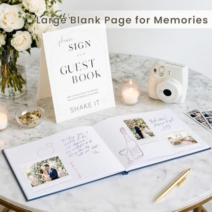 Wedding Guest Book, Polaroid Photo Guestbook for Baby Shower, Blank Pages | Table Sign Included, Gold Stamping, Hardcover, 9x7.5", Perfect for Bridal Party & Baby Shower, Navy - color: Navy