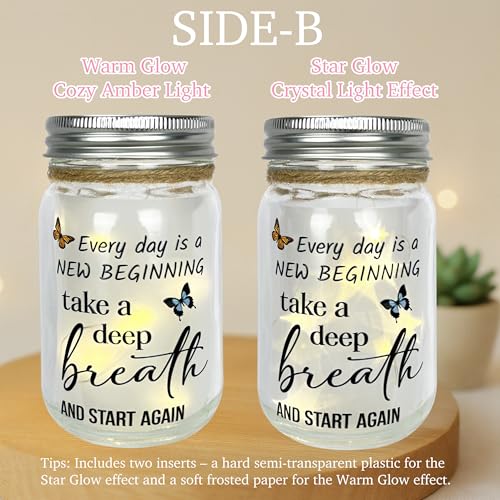 Highland Cow Inspirational Gifts for Women - Double-Sided Decorative Mason Jar Light, New Beginning Self Care Motivational Sunflower Decor Gift for Friends Daughter Sister Coworker - style: Highland Cow Gifts