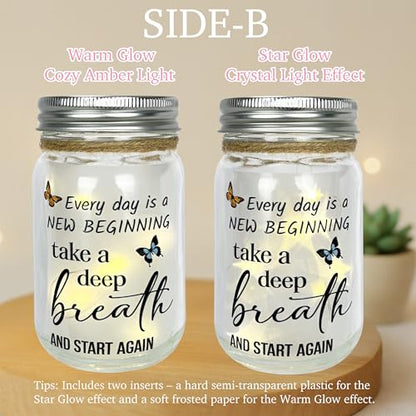 Highland Cow Inspirational Gifts for Women - Double-Sided Decorative Mason Jar Light, New Beginning Self Care Motivational Sunflower Decor Gift for Friends Daughter Sister Coworker - style: Highland Cow Gifts