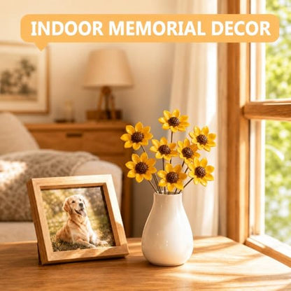 Yellow Glazed Ceramic Sunflowers for Pet Memorial Sympathy, Weatherproof Flowers with Metal Stems for Dog Cat Grave, Garden, Cemetery Decor, Eternal Remembrance Tribute, 8 Pcs, Vase Not Included