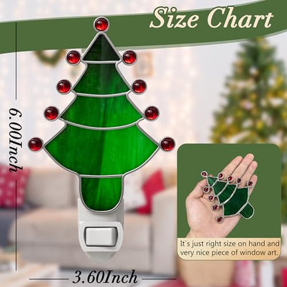 Stained Glass Christmas Tree Night Light Plug into Wall for Home - color: Green Christmas Tree