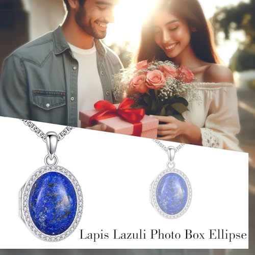 ONEFINITY Locket Necklace Photo Necklace Memorial Jewelry Gifts for Women Mom Wife - color: Lapis Lazuli