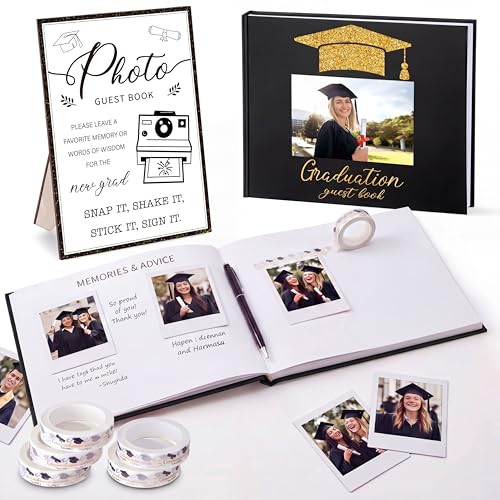 Engrowtic 2026 Graduation Guest Book with Photo Sign Decorations Guest Book Sign 100 Pages Class of 2026 Scrapbook Album DIY Tape Signature Pen for Grad Party(Photo Insertable)