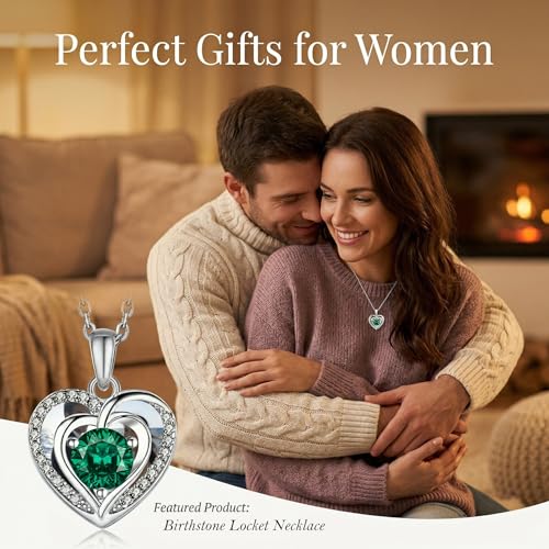 Locket Heart Necklace that Holds Pictures Photo Lockets Birthstone Pendant Anniversary Memorial Jewelry Gifts for Women - color: 05-May-Silver-Heart Locket