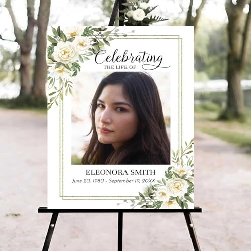 Celebration of Life Welcome Sign, Editable White Flowers Funeral Welcome Sign, in Loving Memory Sign, Celebration of Life Funeral Sign, Celebration of Life Sign, Funeral Photo Sign #Jg11 - color: Version #18