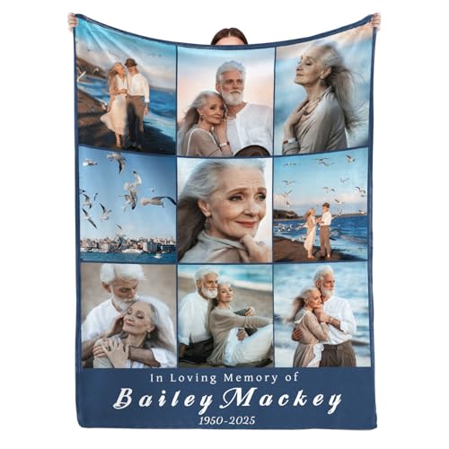 Ships Next Day, Custom Memorial Blanket with Picture and Text - Printed in USA,Personalized Blankets for Loss Loved Ones,Customized Blanket for Loss of Dad Mom,In Loving Memory Gifts with Photos - color: Style 3, size: 30*40 inch