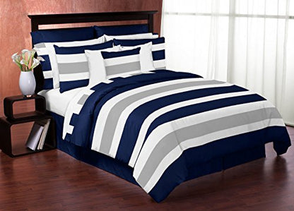 Navy Blue, Gray and White Fabric Memory/Memo Photo Bulletin Board for Stripe Collection - color: Blue and Grey Stripe