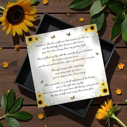 Butterfly Sunflower Acrylic Suncatcher with Card, I Love You Grandma Hanging with Heart Charm & Gift Card, Grandma Suncatcher, for Nana from Kids Grandkids - color: Grandma Butterfly Sunflower