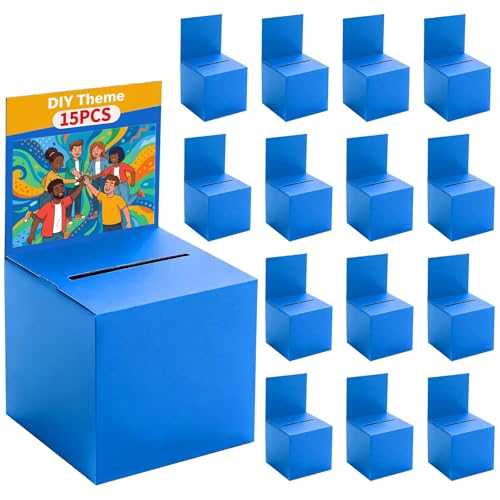 15 Pack Raffle Box Ballot Box with Slot, 6 x 6 x 6 Inch Blue Cardboard Suggestion box with Removable Header, for Collecting Business Card Voting Contest Fundraising Donation and Suggestion - color: Blue, size: 15Pack
