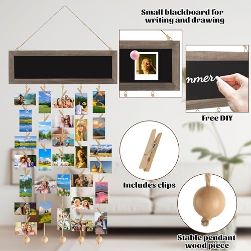 CYEAH 3 Pack Picture Frames Collage Display Board with Clips, Collage Photo Hanging Display Picture Board Wood Rustic Frames for Wall Decor, DIY Photo Frames Photos Cards Organizer for Family Friends