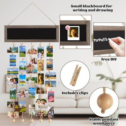 CYEAH 3 Pack Picture Frames Collage Display Board with Clips, Collage Photo Hanging Display Picture Board Wood Rustic Frames for Wall Decor, DIY Photo Frames Photos Cards Organizer for Family Friends