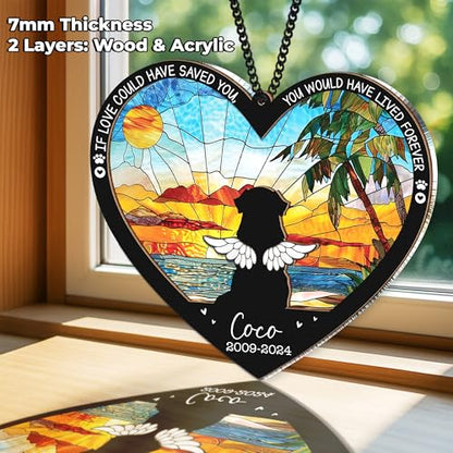 Personalized Angel Dog Memorial Suncatcher, Heart Suncatcher Remembrance Gift, Engraved Pet Memorial Ornament, Pet Sympathy Keychain, Loss of Animal Sympathy Card, Rainbow Bridge Dog Loss Gift - color: 02. Custom #2