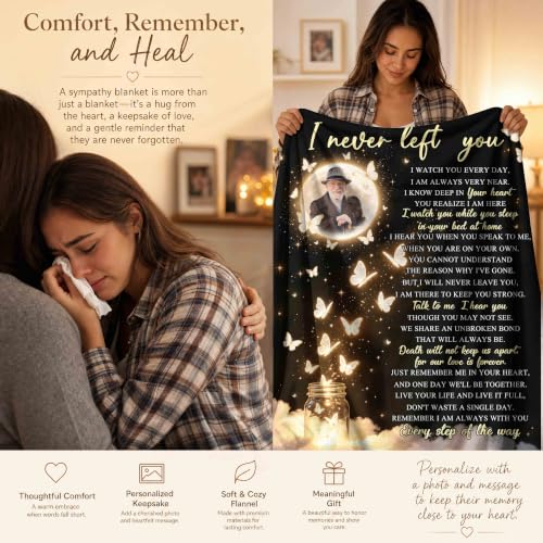 Personalized Memorial Picture Blanket Custom Hug from Heaven Sympathy Gift | HD Printing Flannel Throw Blanket for Grief and Remembrance Loss of Mother Father - color: Design 18