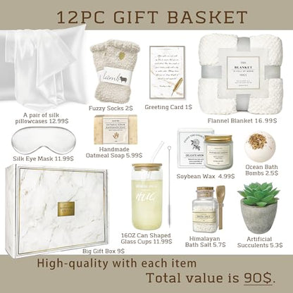 AHAGIFTREE Gift Basket for Women, Care Package, Birthday Gift,12PC Get Well Gifts for Women After Surgery,Get Well Soon,Grief,Sympathy Gifts,Condolences (white) - color: White