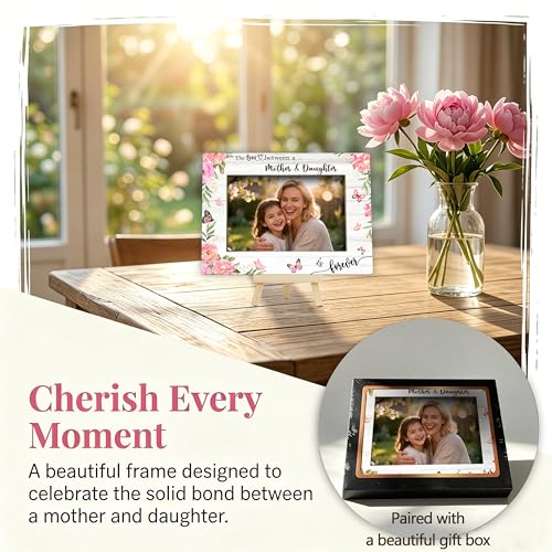 Mom Picture Frame | Mothers Day Photo Frame 4×6, Love Memorial Picture Frames for Mother's Day Birthday Gifts - Pink Flower - color: Pink Flower and Butterfly