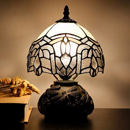 Small Tiffany Lamp Mini Stained Glass Table Lamp White Bending Style | Mushroom Desk Light Memory Sympathy Lamp 8X11 Inch - color: White Bending Style