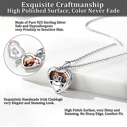 Bestyle Sterling Silver Heart Locket Necklace for Women, Dainty Cute Small Heart Locket Pendant in Gold/Rose Gold/Silver, Love Statement Jewelry Gift for Mother Wife - color: C1. Claddagh-Silver-Locket Only, NO Custom