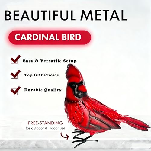 Metal Red Cardinal Garden Fence Decoration Statue Metal Bird Yard Art Red Bird Sculpture for Outdoor Patio & Indoor Home Decor - Gifts for Mom Dad