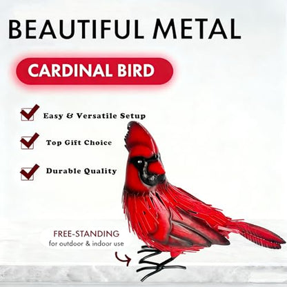 Metal Red Cardinal Garden Fence Decoration Statue Metal Bird Yard Art Red Bird Sculpture for Outdoor Patio & Indoor Home Decor - Gifts for Mom Dad