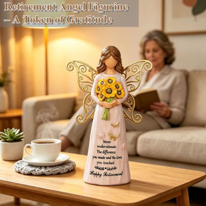 Retirement Gifts for Women- 5.5" Angle Figurine with Gold Butterfly Wings | Happy Retirement Gift for Woman Coworker Teacher Nurses Friend, Resin Hand-Painted Angle Statue Home Decor - style: Retirement