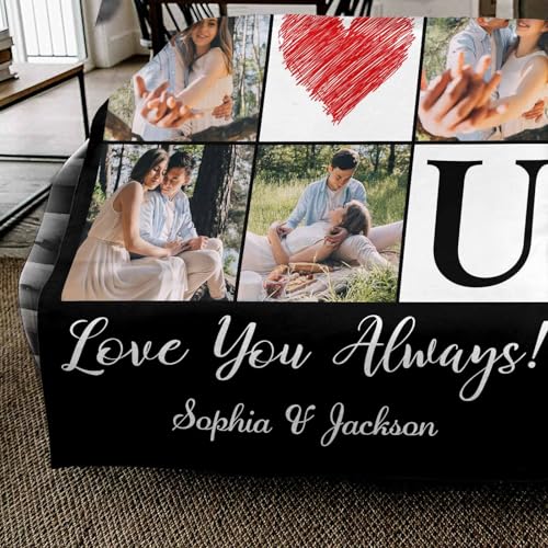 Ship Next Day Customized Blanket with Picture I Love You Picture Blankets Personalized Gifts for Adults Family Dad Mom Couples,Custom Valentine Gifts for Christmas Valentine's Day Birthday Wedding - color: Couple-color 03
