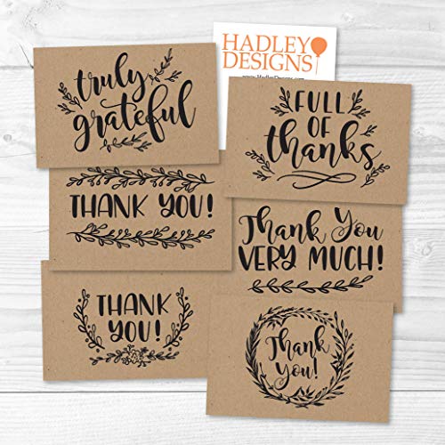 24 Bulk Thank You Cards with Envelopes Blank Cute Thank You Cards | Kraft Black 6 x 4 Appreciation Card for Weddings, Valentines, Anniversary, Small Business, Party Guests, Engagement & Funeral - color: Kraft Black 24 pcs