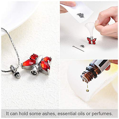 constantlife Cremation Jewelry for Ashes, Crystal Stone Butterfly Shape Stainless Steel Pendant Urn Necklace Keepsake for Women - color: Red