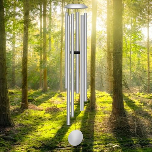 66" Extra Large Wind Chimes for Outside, 6 Thick and Bold Aluminum Tubes | Deep Tone Tuned Relaxing Melody Wind Chime, Big Wind Chimes for Garden Patio Decor, Great Gift Idea for Mother's Day (Silver) - color: Silver, size: 66"