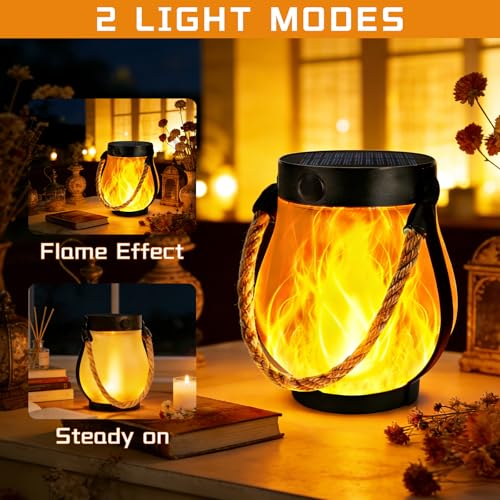2 Pack Solar Lanterns Outdoor Waterproof, Flickering Flame Hanging Lanterns - size: 2 Packs