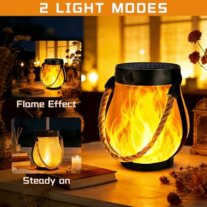 2 Pack Solar Lanterns Outdoor Waterproof, Flickering Flame Hanging Lanterns - size: 2 Packs