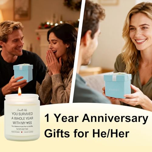 1 Year Anniversary Candle Gifts for Girlfriend, Boyfriend, Couple | Anniversary Wedding Gifts for Birthday Valentine's Day Gift for Wife Husband, Romantic Gift, Lavender Scented Candle - color: 1 Year Anniversary Candle Gifts