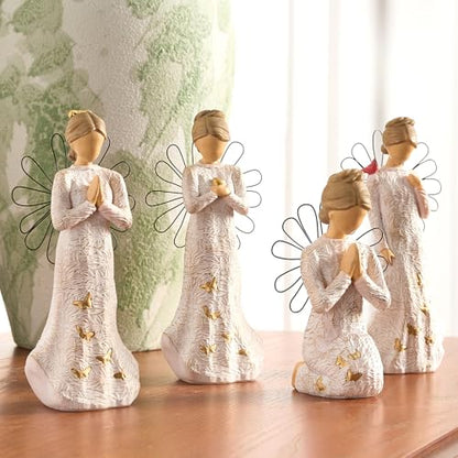 4 Piece Set Sympathy Angel Figurines for Loss of Loved Ones Angel Statues | Home Decor Serenity Prayer Grieving Remembrance Bereavement Gifts for Women Resin Sculpted Hand-Painted Figure Prayer Hands - style: Sympathy Angle Set