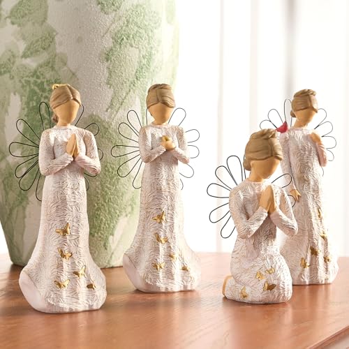 4 Piece Set Sympathy Angel Figurines for Loss of Loved Ones Angel Statues | Home Decor Serenity Prayer Grieving Remembrance Bereavement Gifts for Women Resin Sculpted Hand-Painted Figure Prayer Hands - style: Sympathy Angle Set