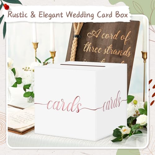 QIKSION Elegant White Card Box for Party, Rose Gold Foil Wedding Card Box - color: White and Rose Gold Foil