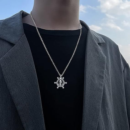 GMXLin Compass Nautical Ship Wheel Cremation Urn Necklace for Ashes Keepsake Memorial Stainless Steel Pendant Jewelry for Men Women