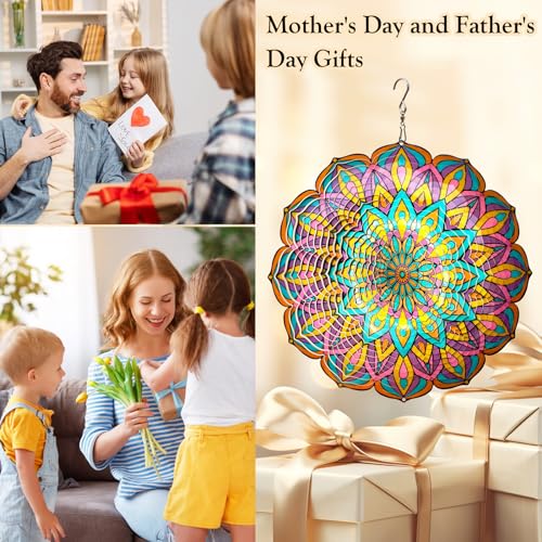 Mandala Wind Spinner Purple Tulip Design, 12in Hanging Sculptures - color: Mandala Purple Tulip