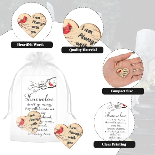 100 Sets Funeral Favors for Guests Memorial Thank You Gifts Celebration of Life Decorations Cardinal Gifts with Heart Pocket Hug Token Funeral Prayer Card and Organza Bag