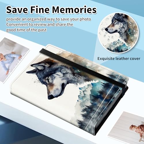 Photo Album 4x6 120 Pockets Photos with Elastic Band, Cute PU Leather Photo Books Small Mini Capacity Picture Album for Family Wedding Travel Anniversary Baby Vacation Pictures, Art Wolf - color: Art Wolf