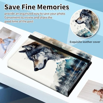 Photo Album 4x6 120 Pockets Photos with Elastic Band, Cute PU Leather Photo Books Small Mini Capacity Picture Album for Family Wedding Travel Anniversary Baby Vacation Pictures, Art Wolf - color: Art Wolf