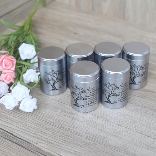 Small Urns for Human Ashes Set of 6 Mini Urn for Ashes 3 inches Keepsake Urns for Ashes container Memorial Ashes Container for Sharing Small Keepsake aluminum Urns Memorial Ashes Holder - size: Silver